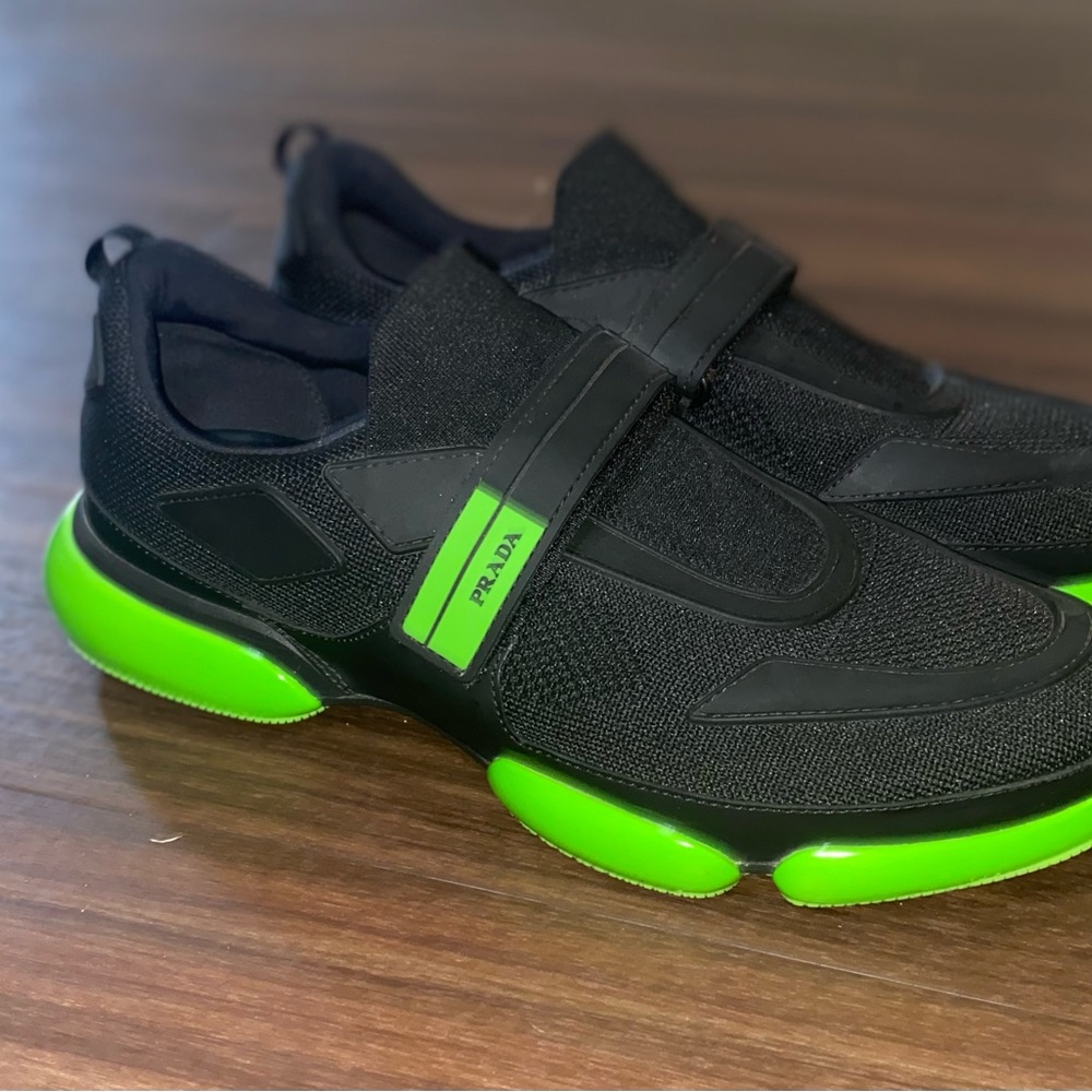 Prada Kids Sneakers in Black and Neon Green